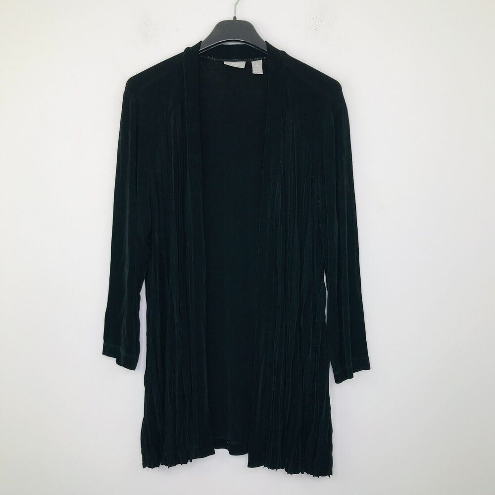 Chico's Travelers 2 Women's 12 Cardigan Black Slinky Open Pleated Front BX6